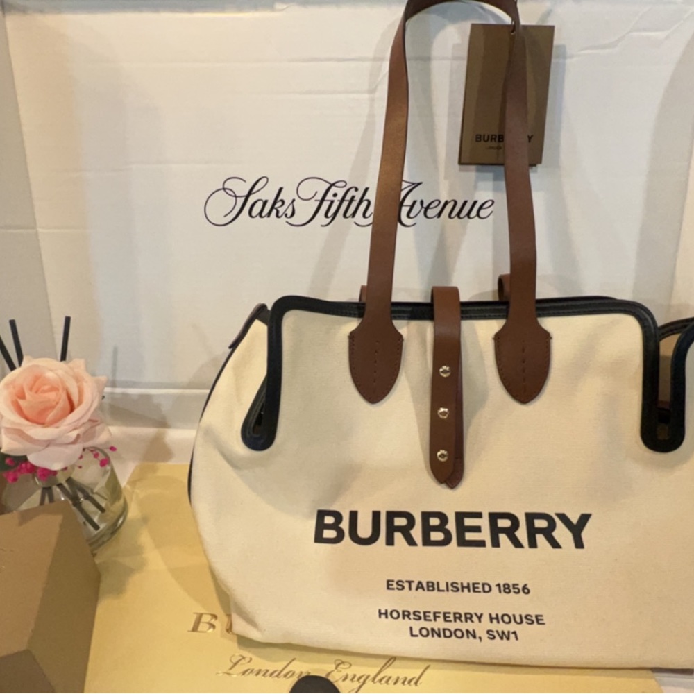 Burberry Horseferry Print Canvas and Leather Medium Tote Bag, New!